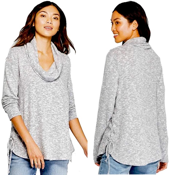 Knox Rose Sweaters - Knox Rose SOFT Gray Cowl neck sweater laceup sides